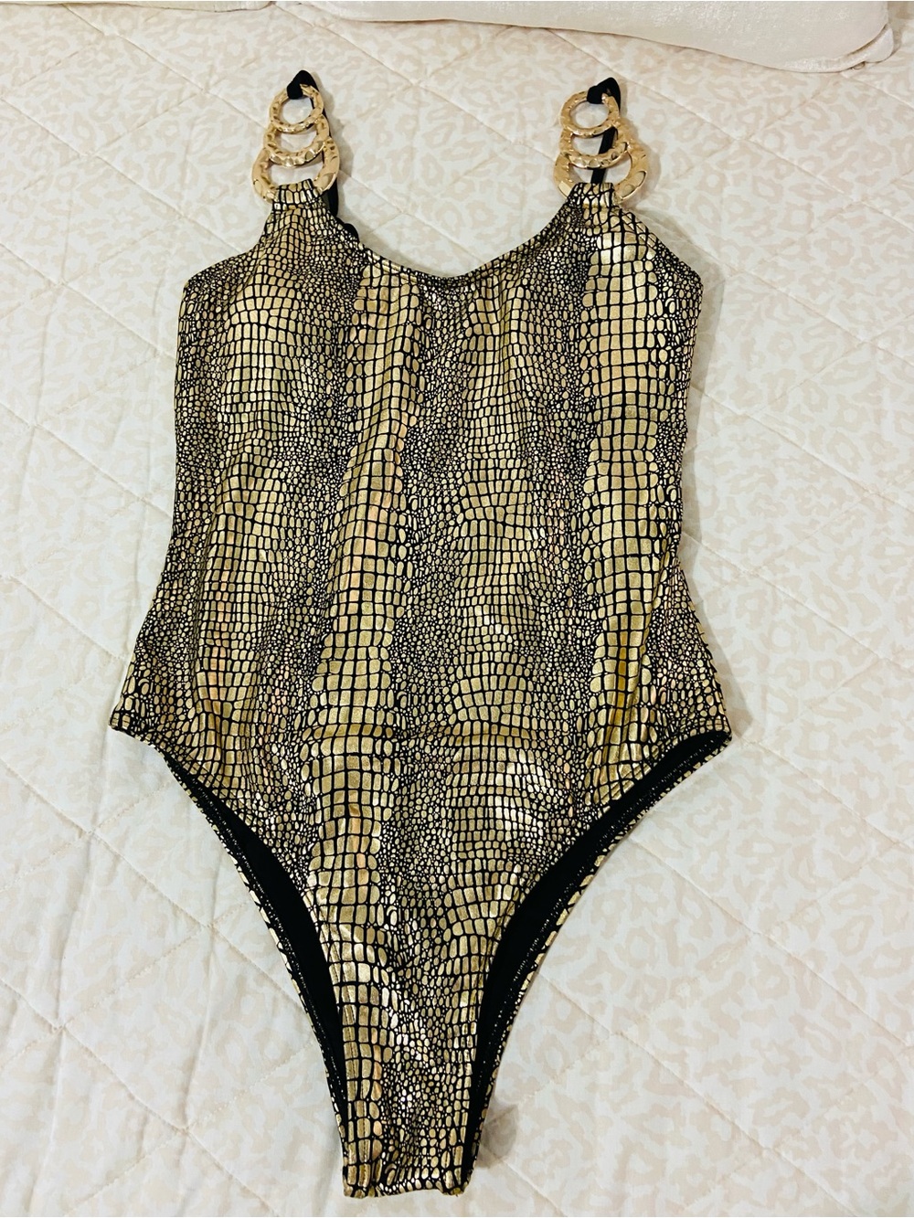 Metallic Gold Animal-Print One-Piece Swimsuit